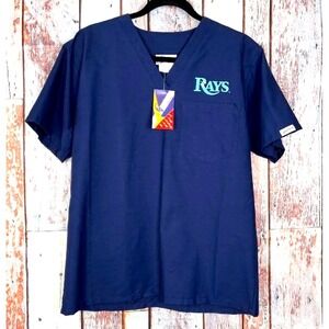 Tampa Bay Rays Women's Medical Hospital Blue Scrub Top, Short Sleeve, Small NWT